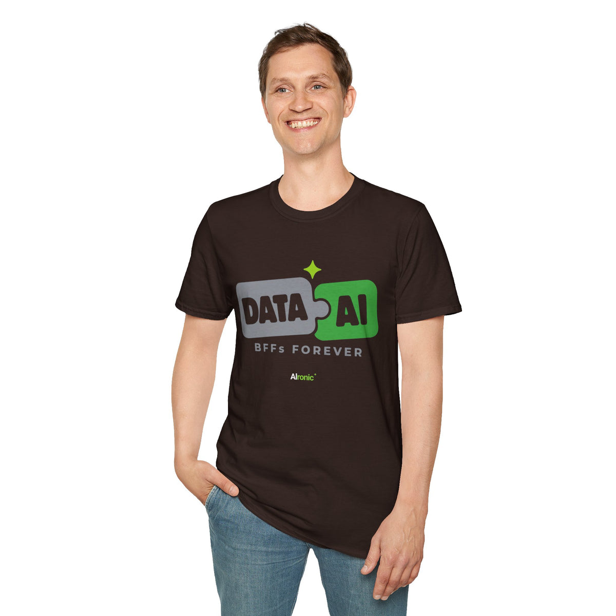 AIronic T-Shirt featuring "Data + AI BFFs Forever" AI humor design, gallery view 19