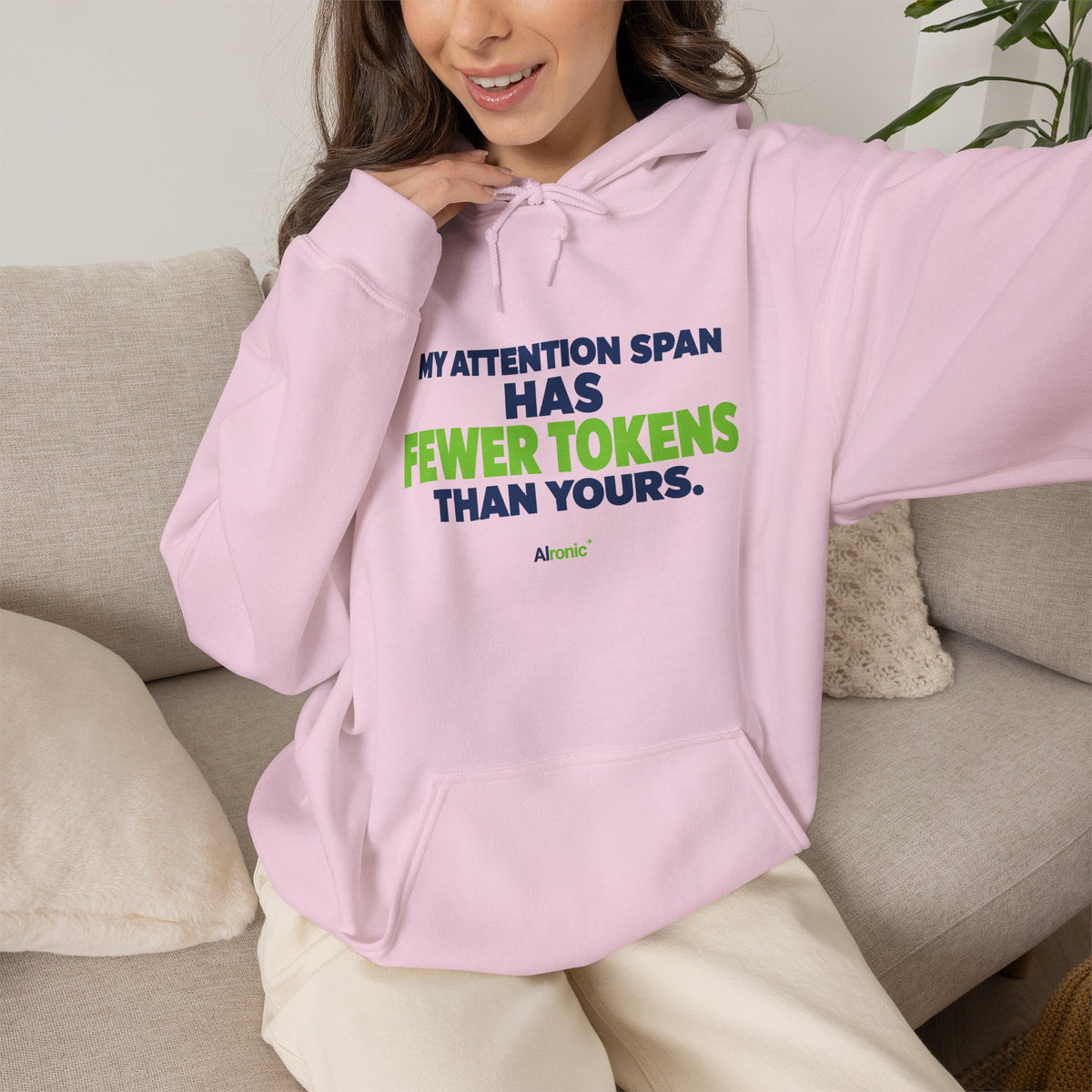 AIronic Hoodie featuring "My Attention Span Has Fewer Tokens Than Yours" AI humor design, gallery view 29