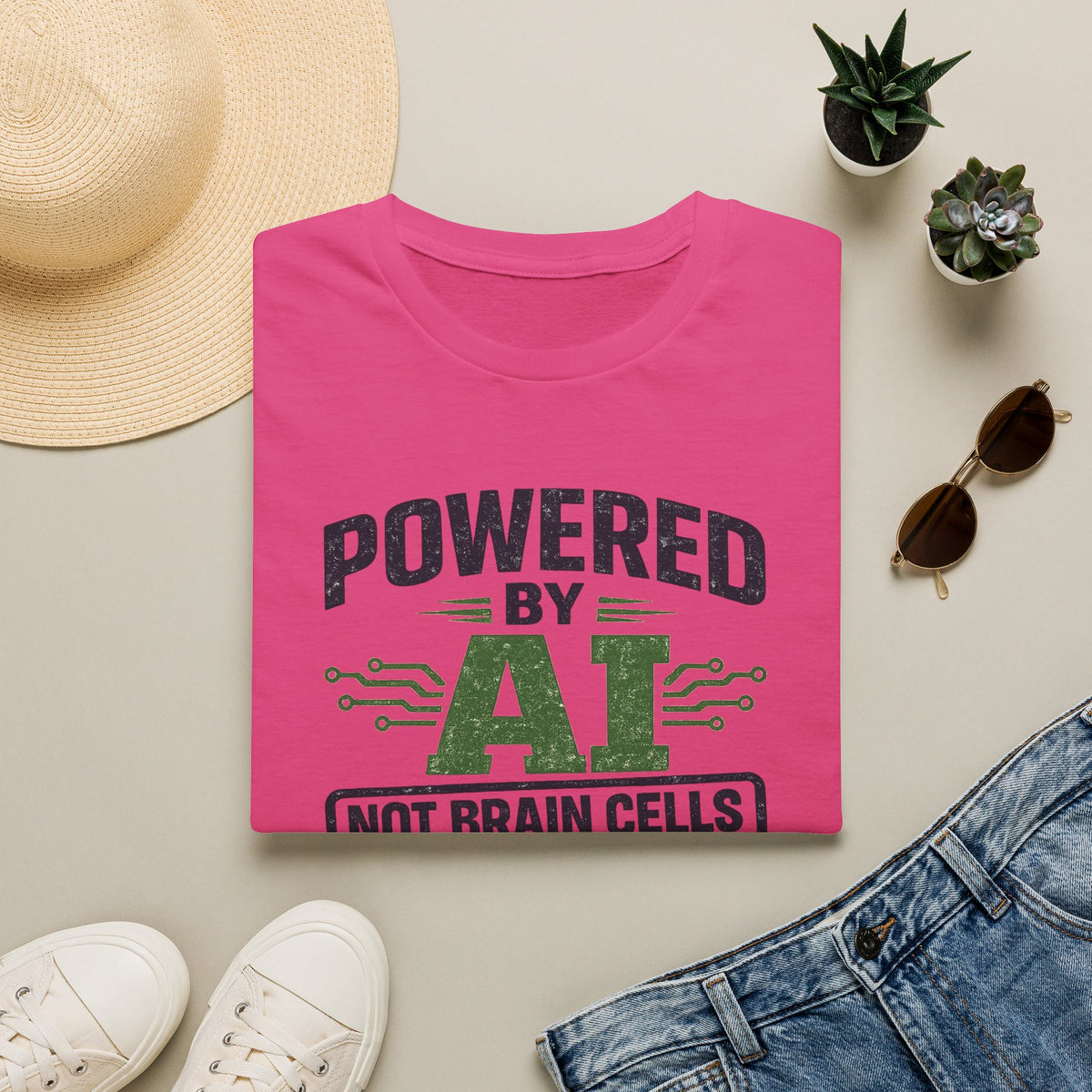 Heliconia T-Shirt featuring "Powered by AI" AI humor design by AIronic, gallery view 11