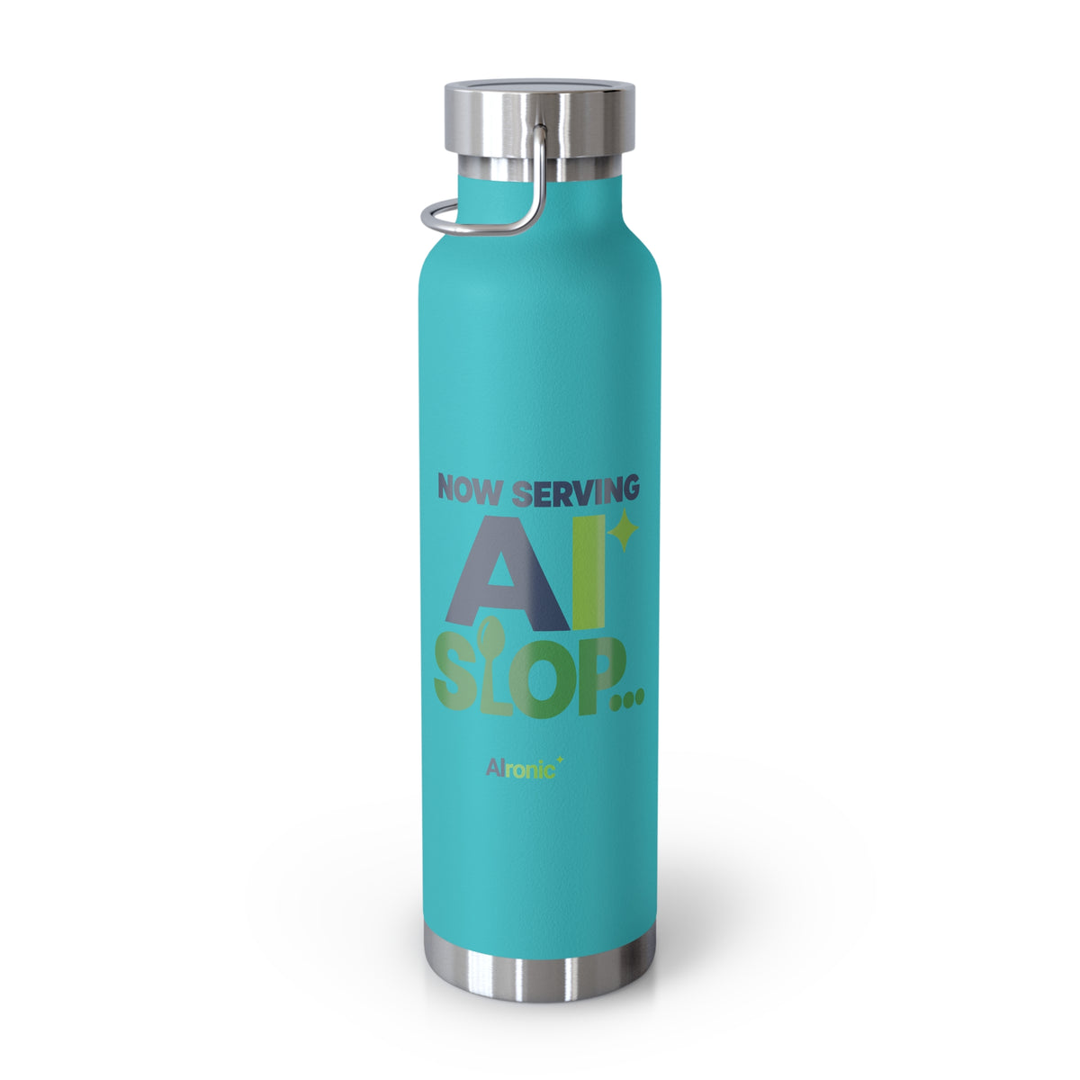 AIronic water bottle featuring "Now Serving AI Slop" AI humor design, gallery view 20