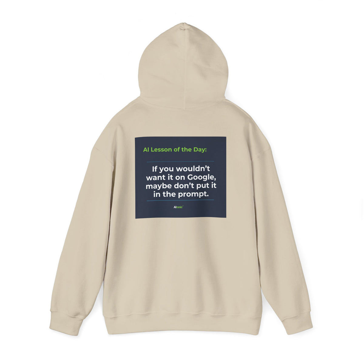 Hoodie featuring "Google Prompt Privacy" AI humor design by AIronic, gallery view 19