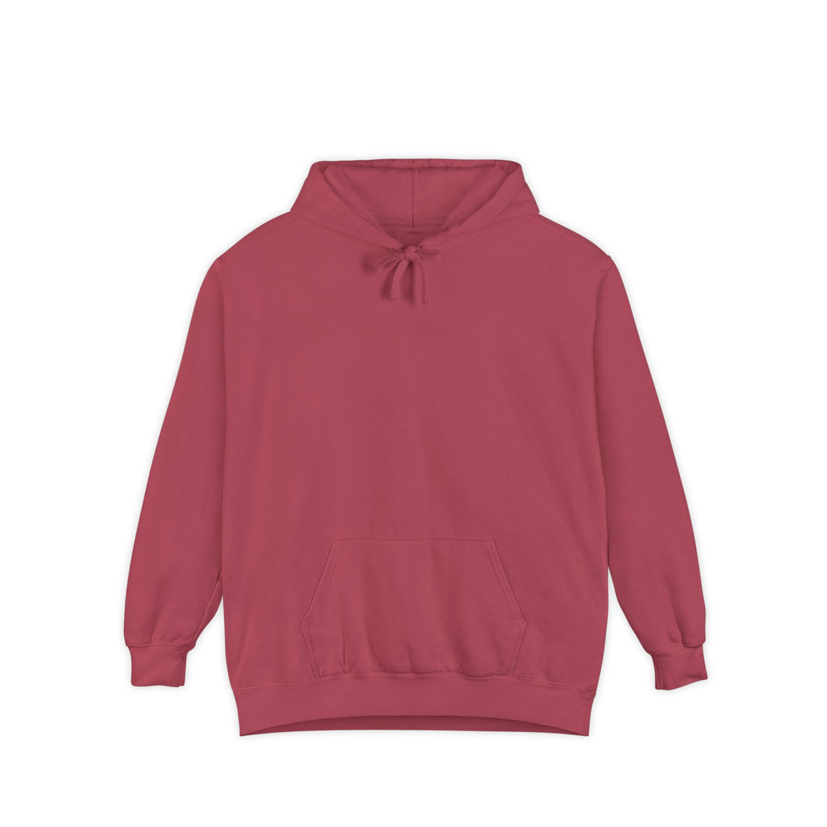 Crimson hoodie featuring “AI has seen my prompts. It has concerns” AI humor design by AIronic, catalog view 1