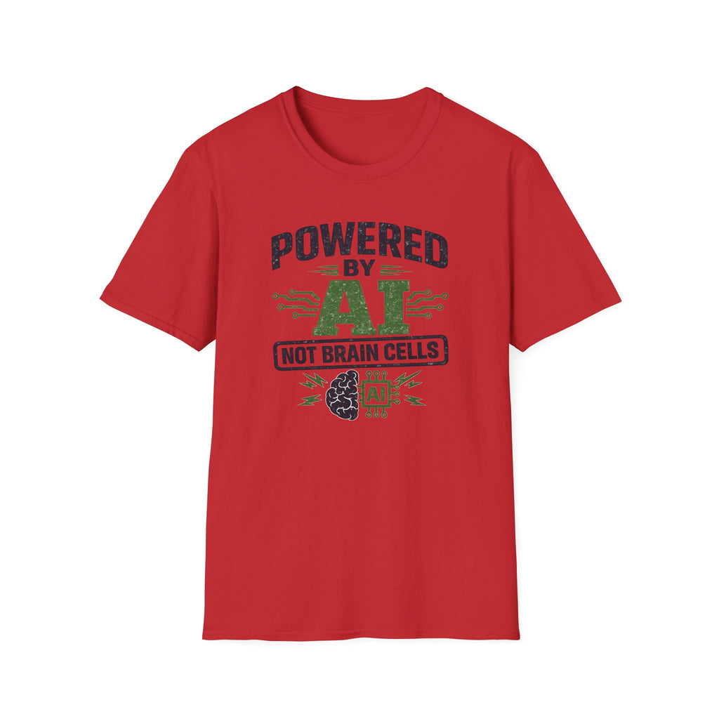 T-Shirt featuring "Powered by AI" AI humor design by AIronic, gallery view 47