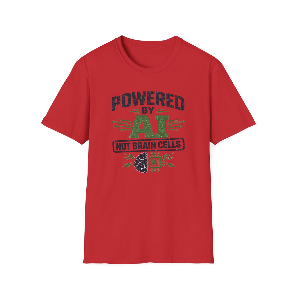 T-Shirt featuring "Powered by AI" AI humor design by AIronic, gallery view 47