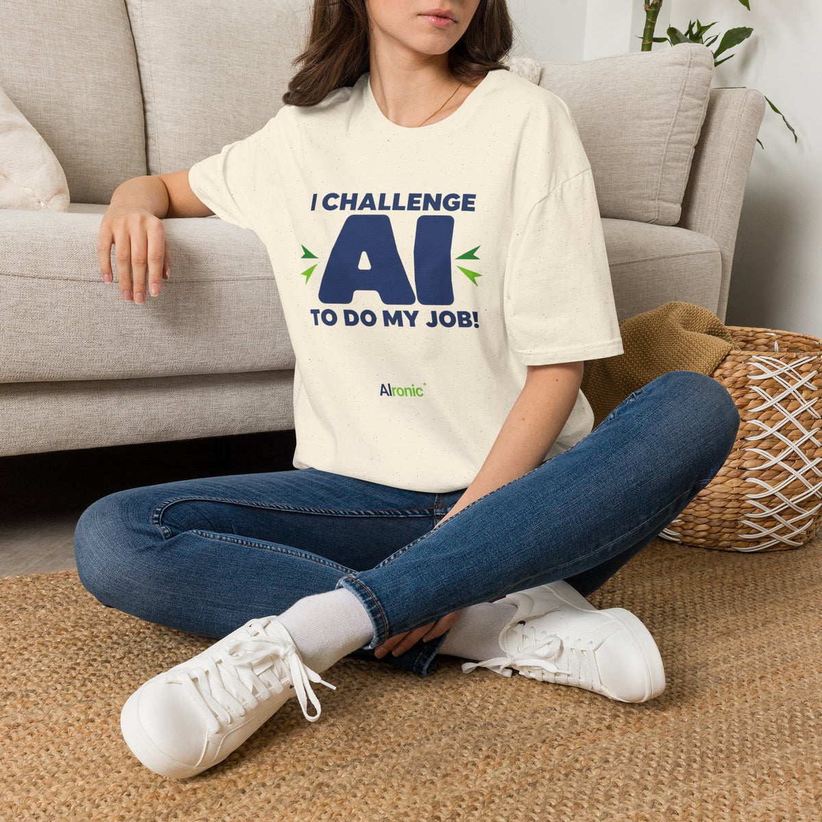 T-shirt featuring "I Challenge AI to Do My Job" by AIronic, product view 25