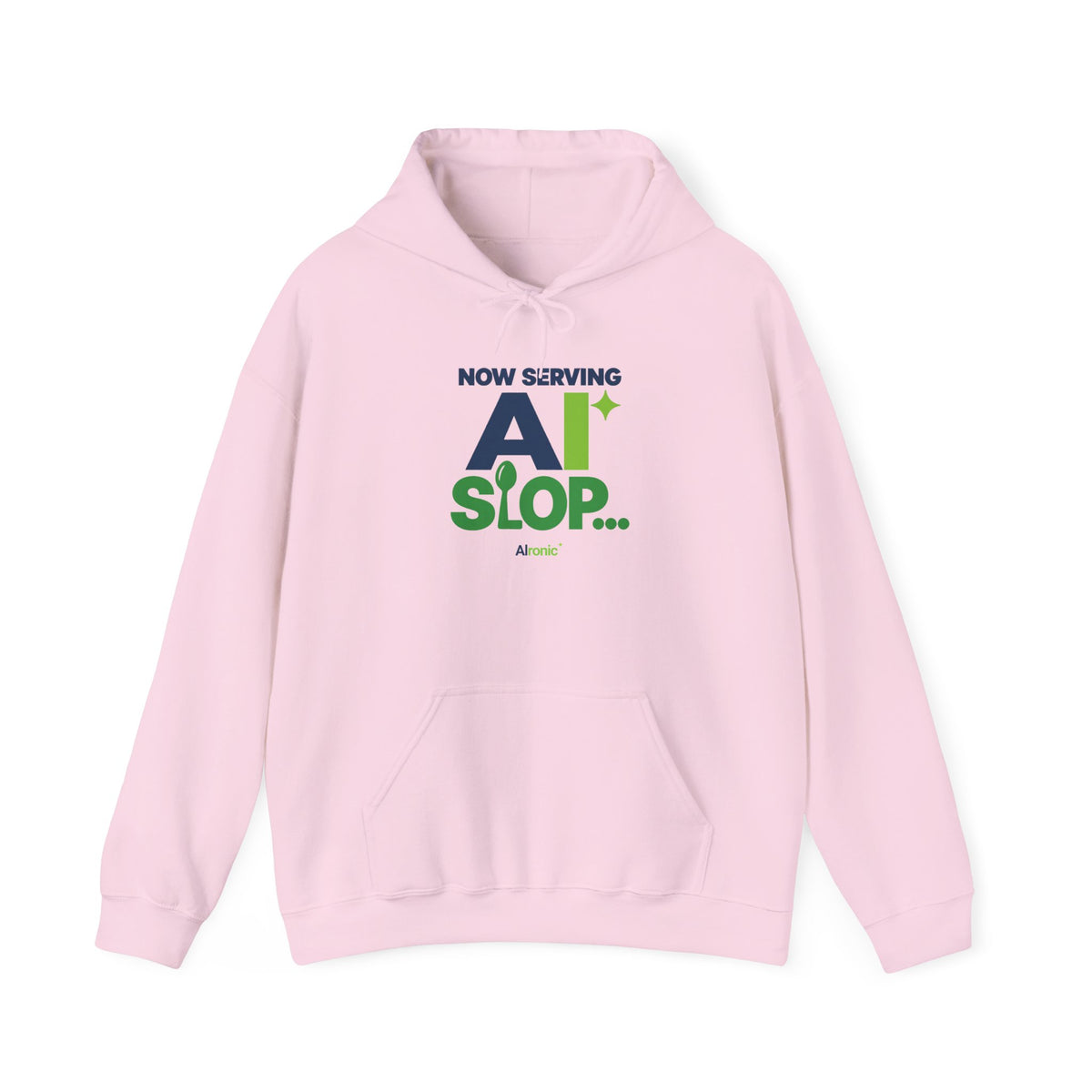 AIronic hoodie featuring "Now Serving AI Slop" AI humor design, gallery view 11