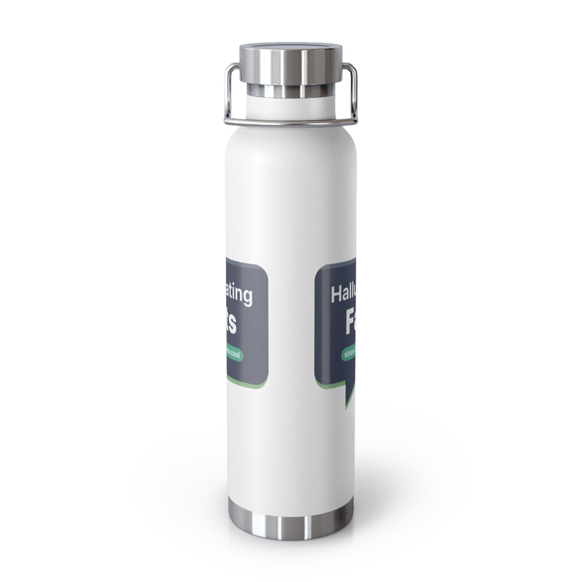 White Water Bottle featuring "Hallucinating Facts" AI humor design by AIronic, gallery view 1