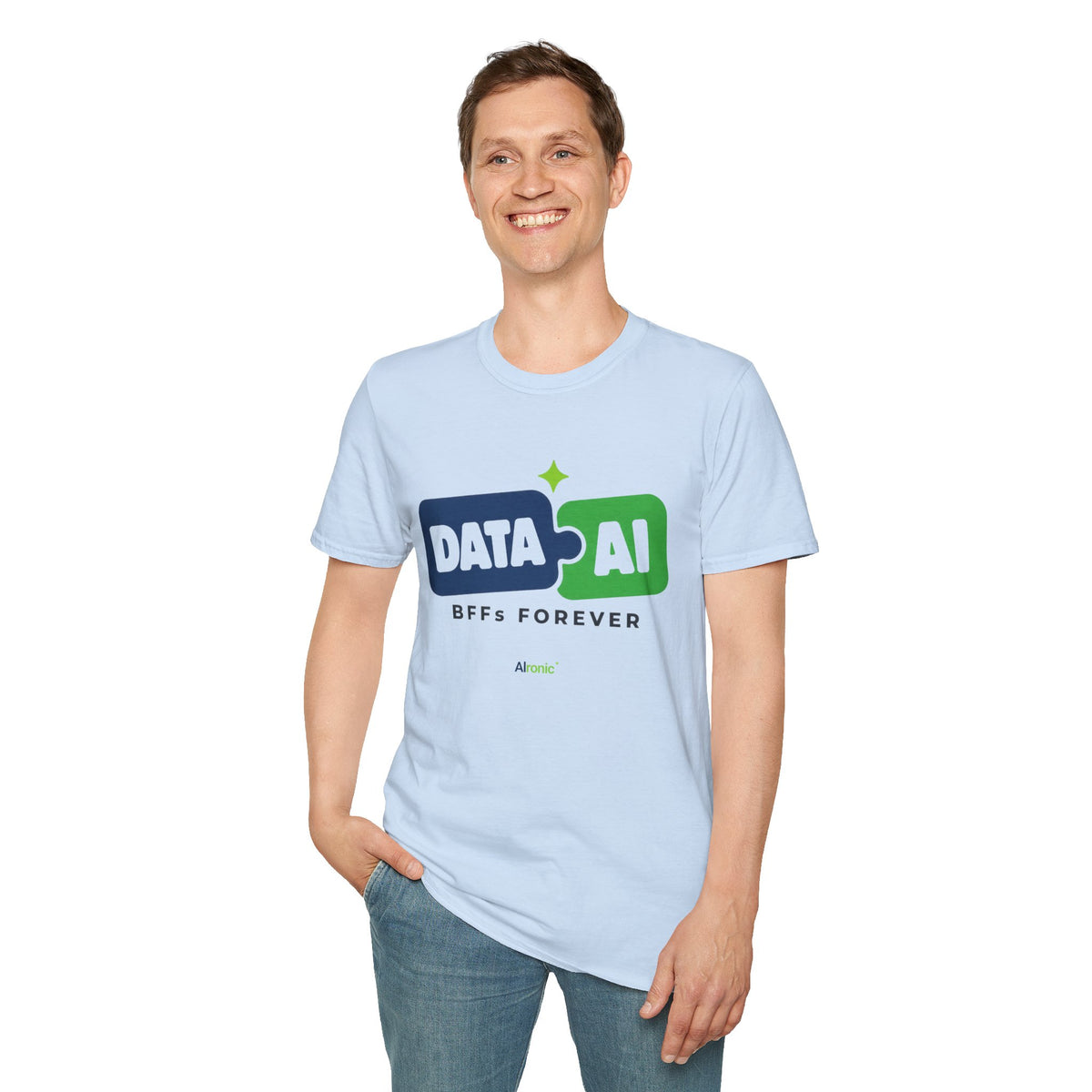 AIronic T-Shirt featuring "Data + AI BFFs Forever" AI humor design, gallery view 27