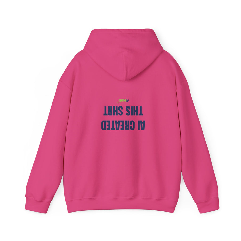 Dark Heather hoodie featuring “AI created this shirt” AI humor design by AIronic, catalog view 4