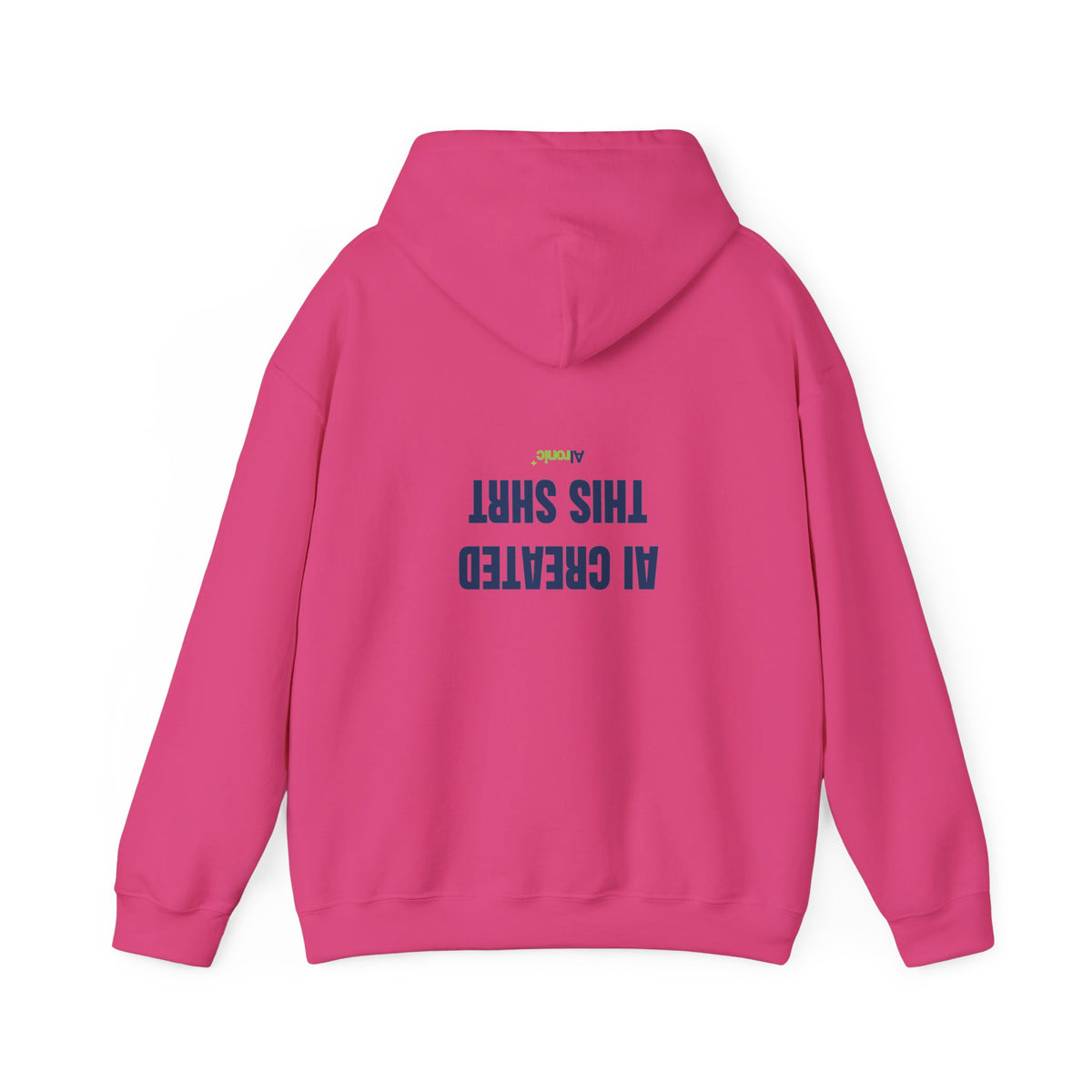 Dark Heather hoodie featuring “AI created this shirt” AI humor design by AIronic, catalog view 4