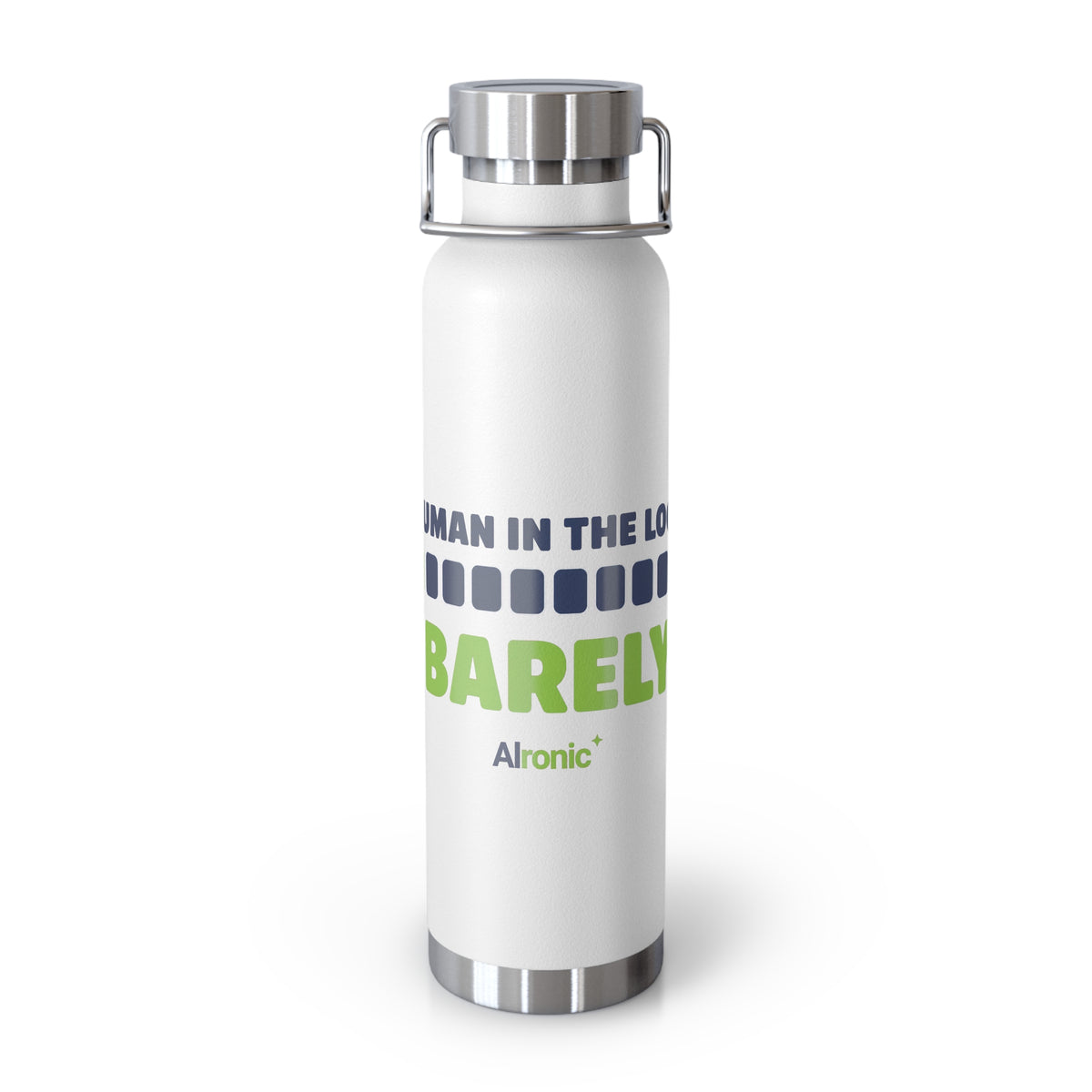 White Water Bottle featuring "Human in the Loop. Barely." AI humor design by AIronic, gallery view 1
