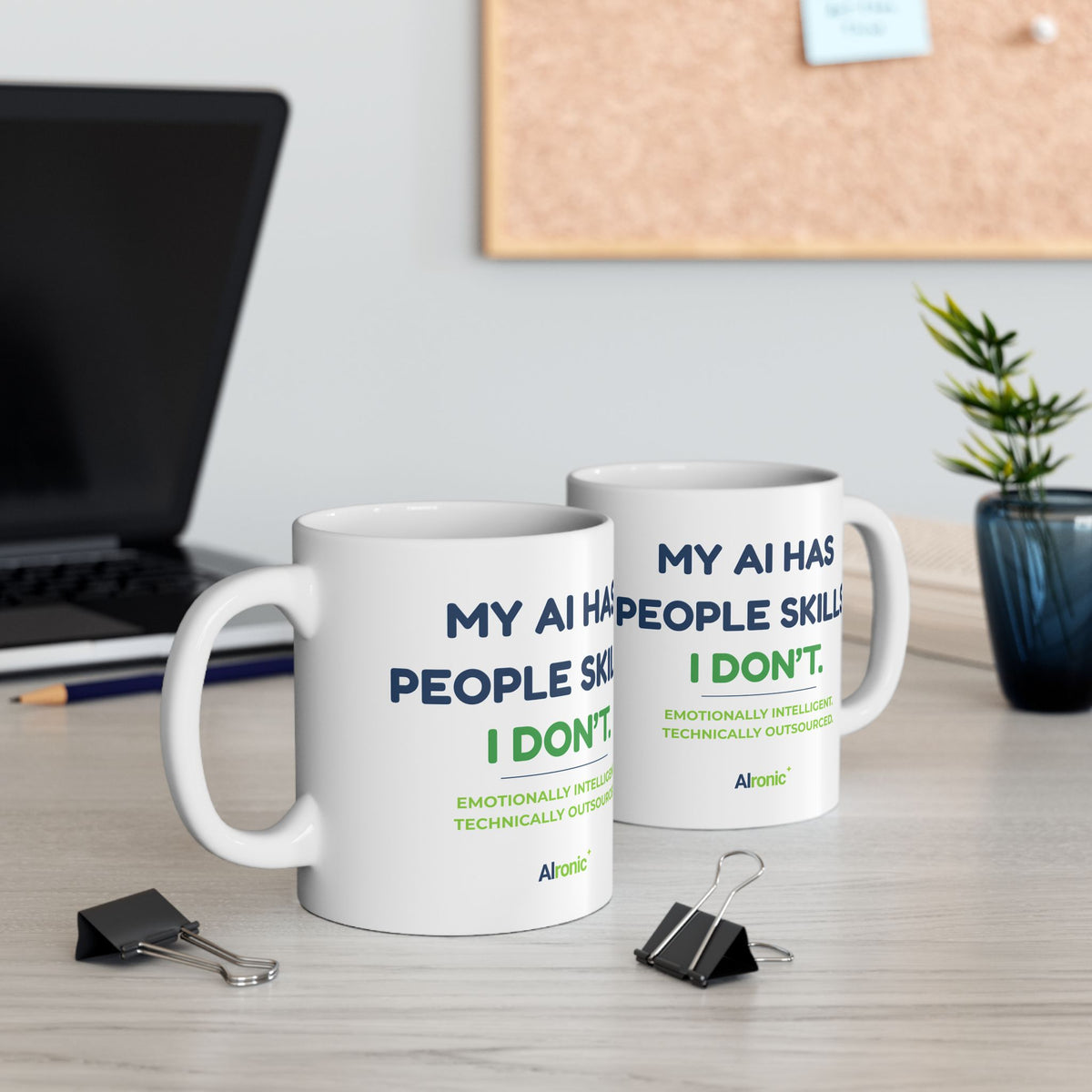 Mug featuring “My Anxiety Has People Skills. I Don't.” AI humor design by AIronic, gallery view 6
