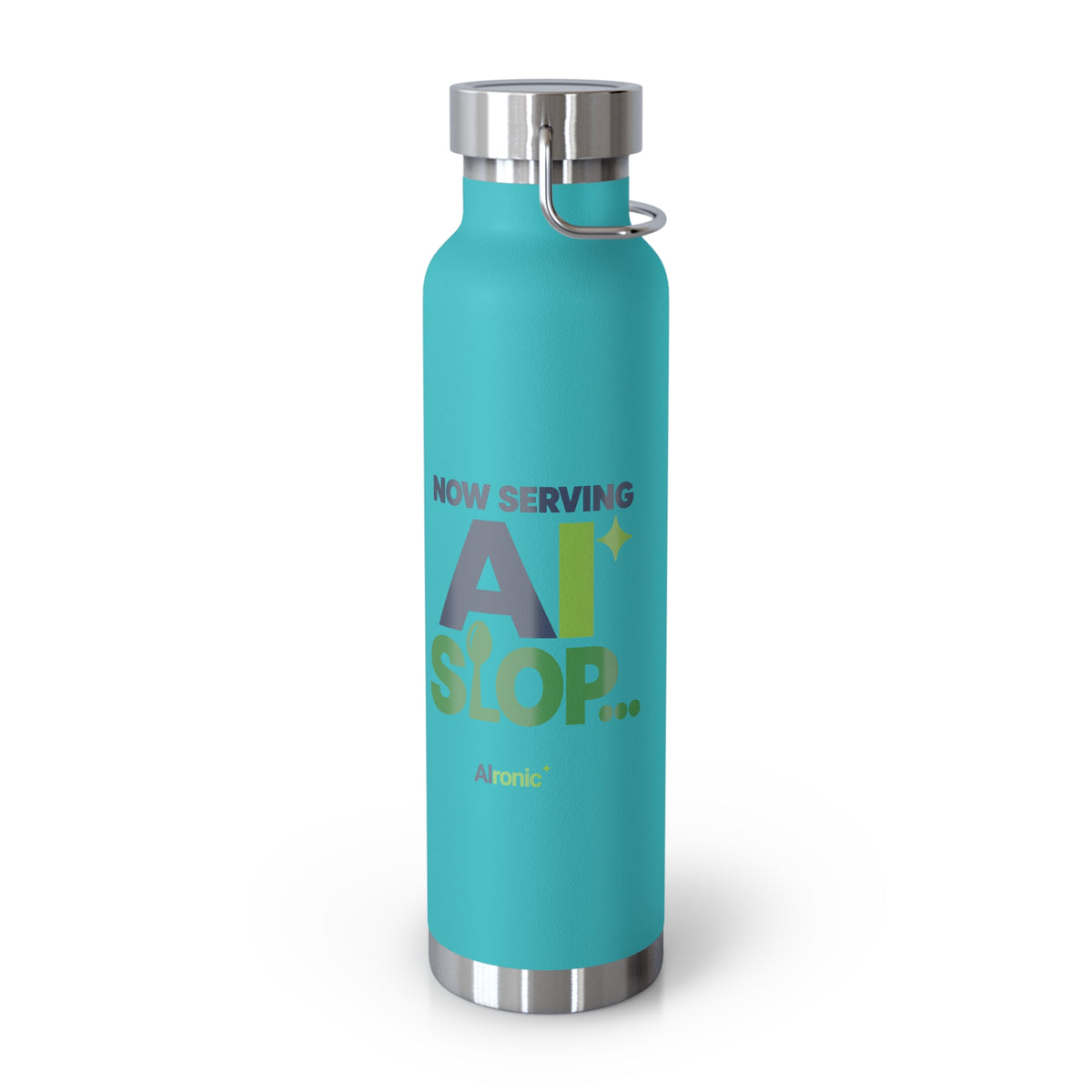 AIronic water bottle featuring "Now Serving AI Slop" AI humor design, gallery view 19