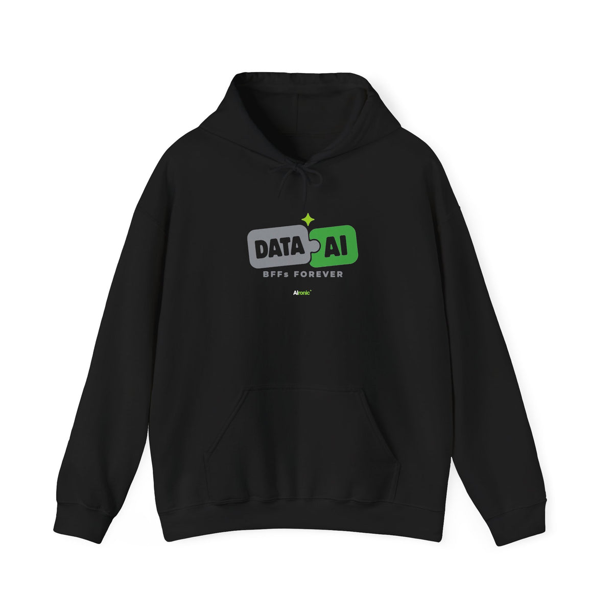 AIronic Hoodie featuring "Data + AI BFFs Forever" AI humor design, gallery view 2