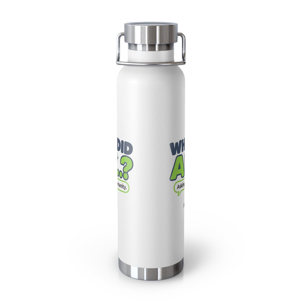 White water bottle featuring “Why did AI...?” AI humor design by AIronic, catalog view 2