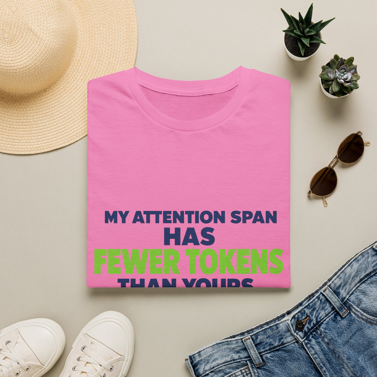 AIronic T-Shirt featuring "My Attention Span Has Fewer Tokens Than Yours" AI humor design, gallery view 10