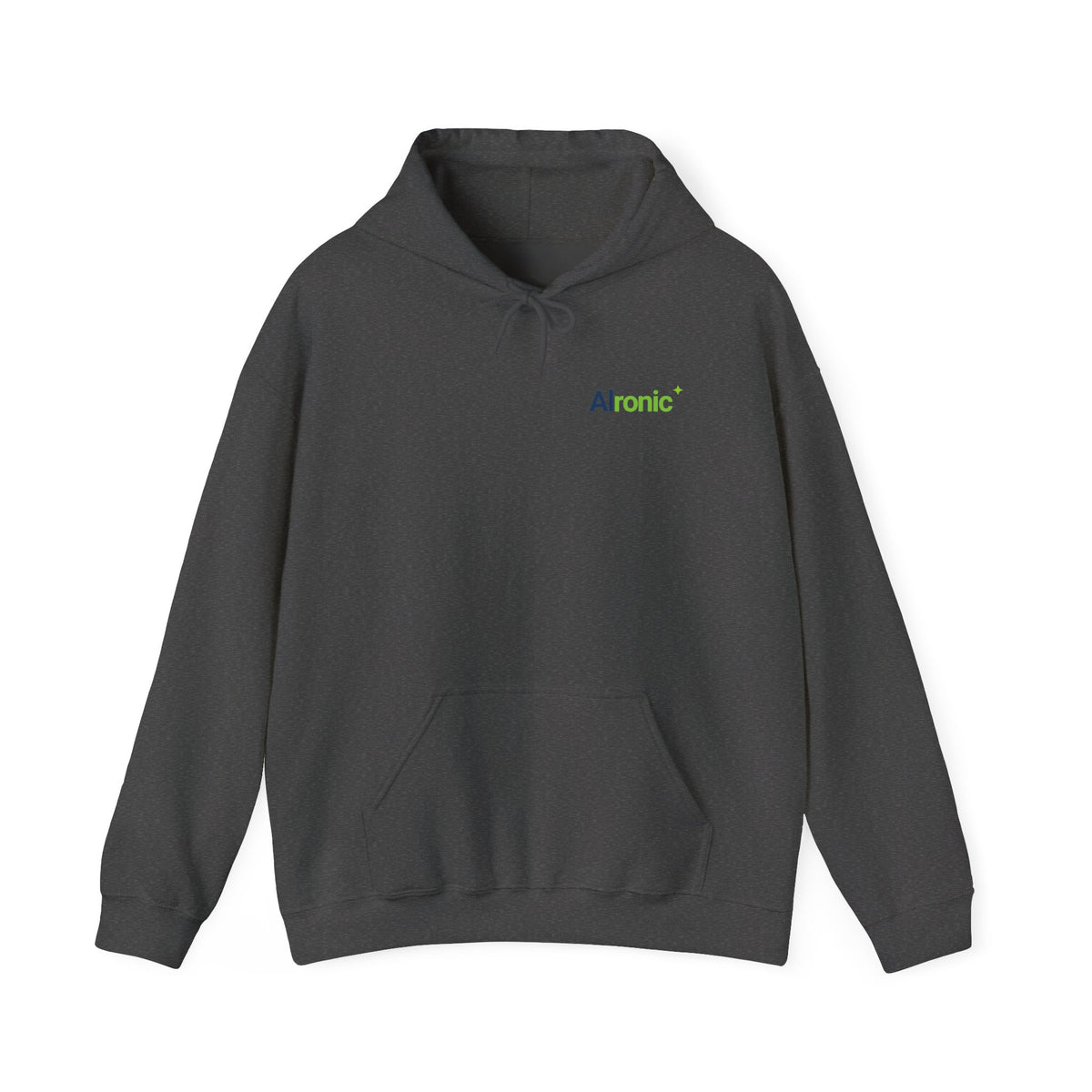 Dark Heather hoodie featuring "I Challenge AI to Do My Job" by AIronic, product view 6