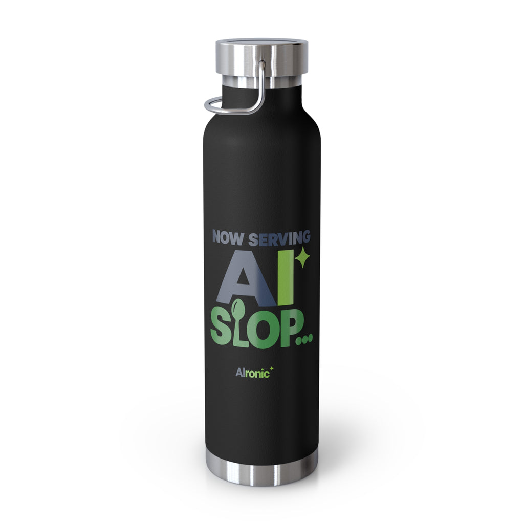 AIronic water bottle featuring "Now Serving AI Slop" AI humor design, gallery view 16