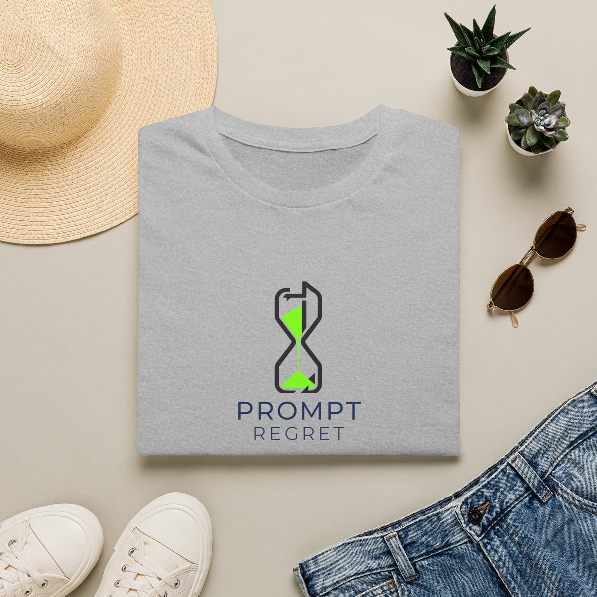 Sport Grey T-Shirt featuring "Prompt Regret Hourglass" AI humor design by AIronic, gallery view 4