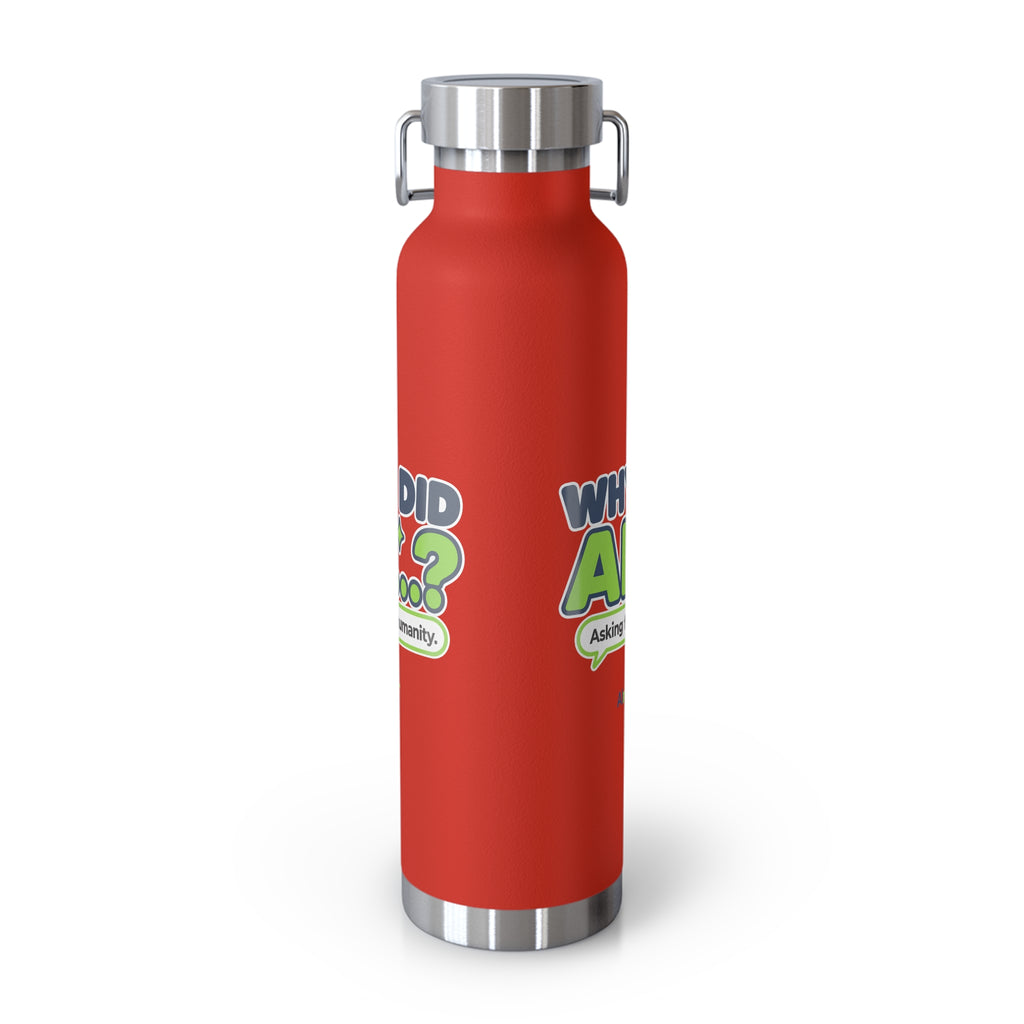 Mint Green water bottle featuring “Why did AI...?” AI humor design by AIronic, catalog view 2