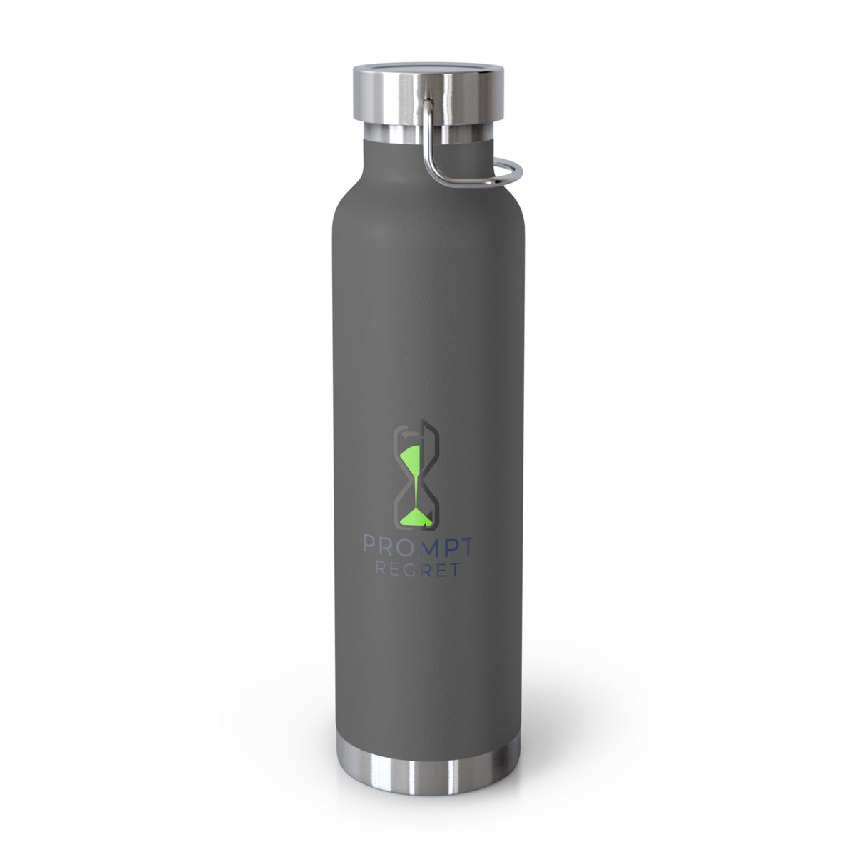 Grey Water Bottle featuring "AIronic Prompt Regret Logo" AI humor design by AIronic, gallery view 3