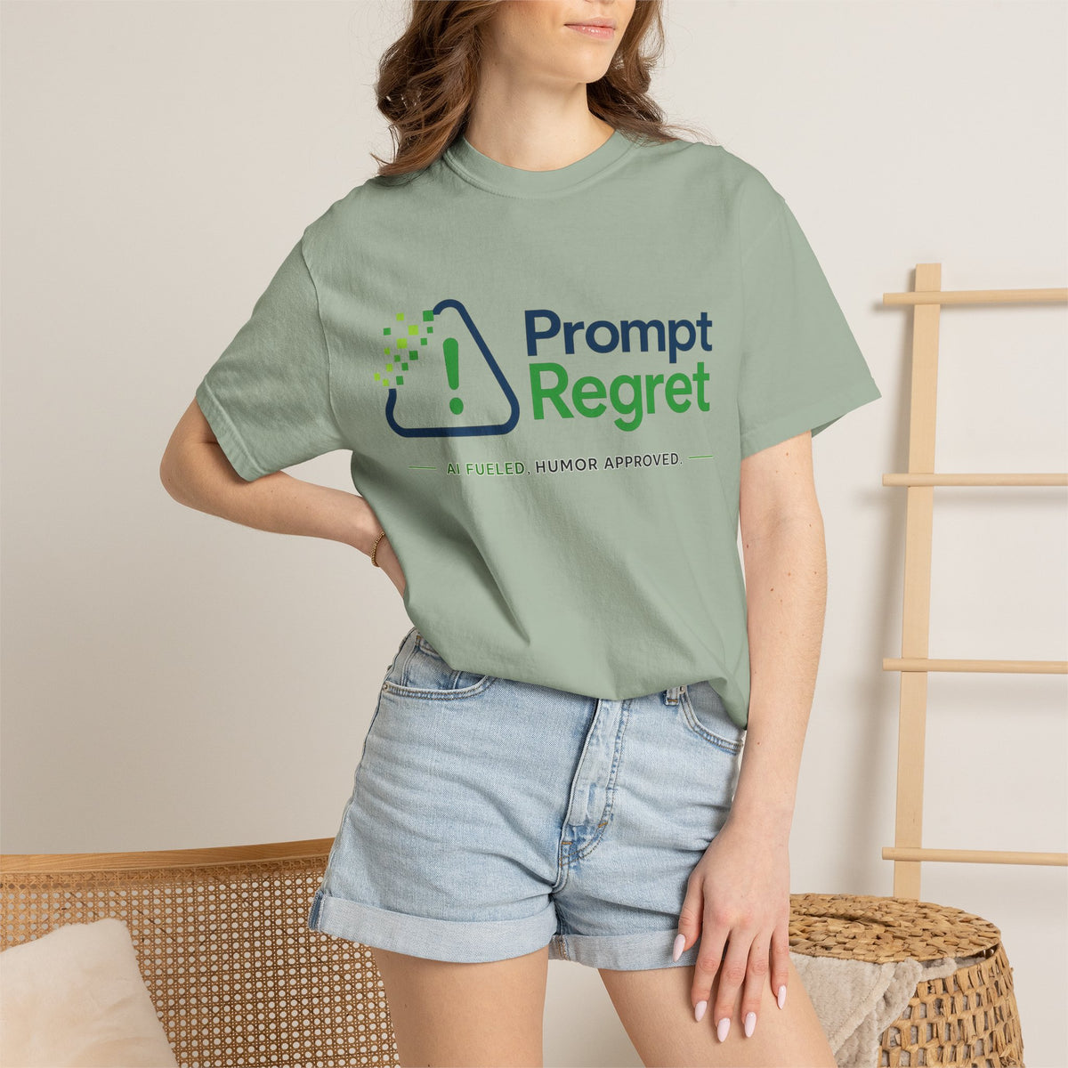 T-Shirt featuring "Prompt Regret" AI humor design by AIronic, gallery view 15