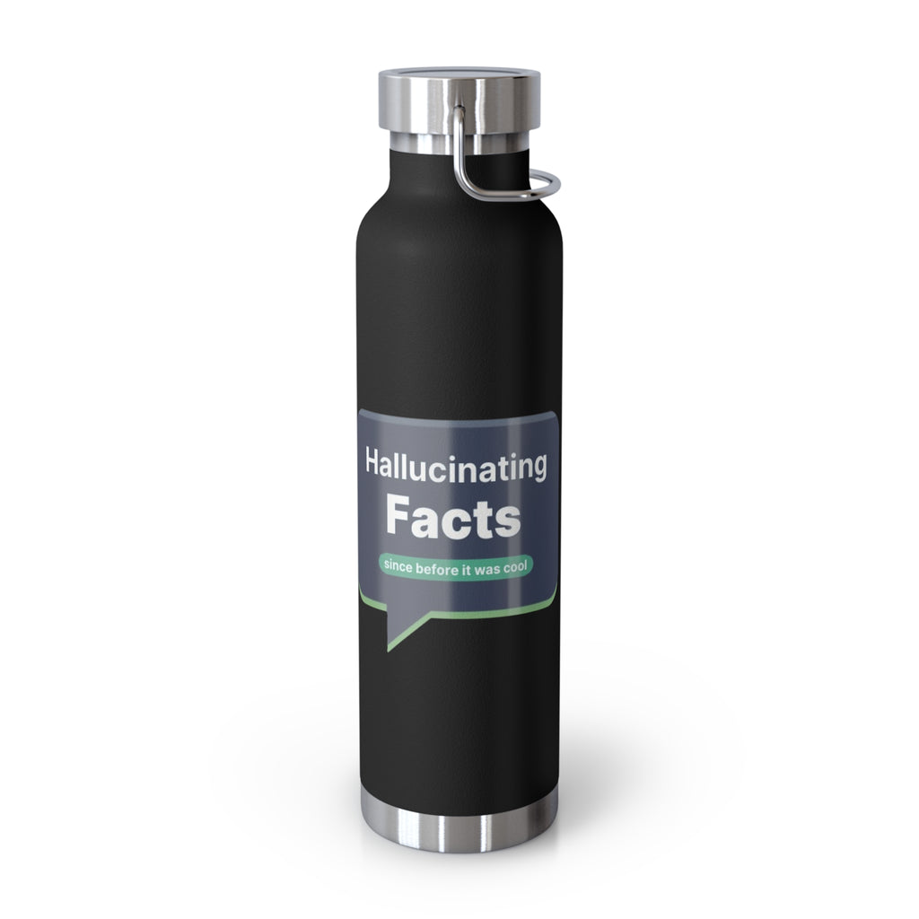 Black Water Bottle featuring "Hallucinating Facts" AI humor design by AIronic, gallery view 4