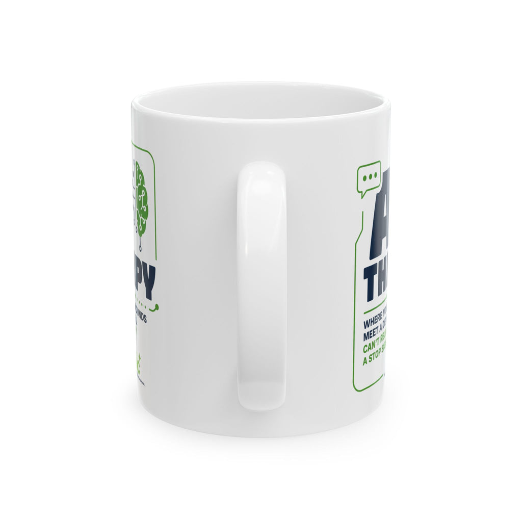 Mug featuring "AI Therapy" AI humor design by AIronic, gallery view 4