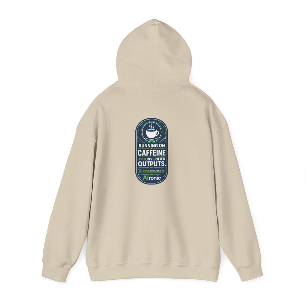 Hoodie featuring “Running on Caffeine, Unrivaled Outputs” AI humor design by AIronic, gallery view 20
