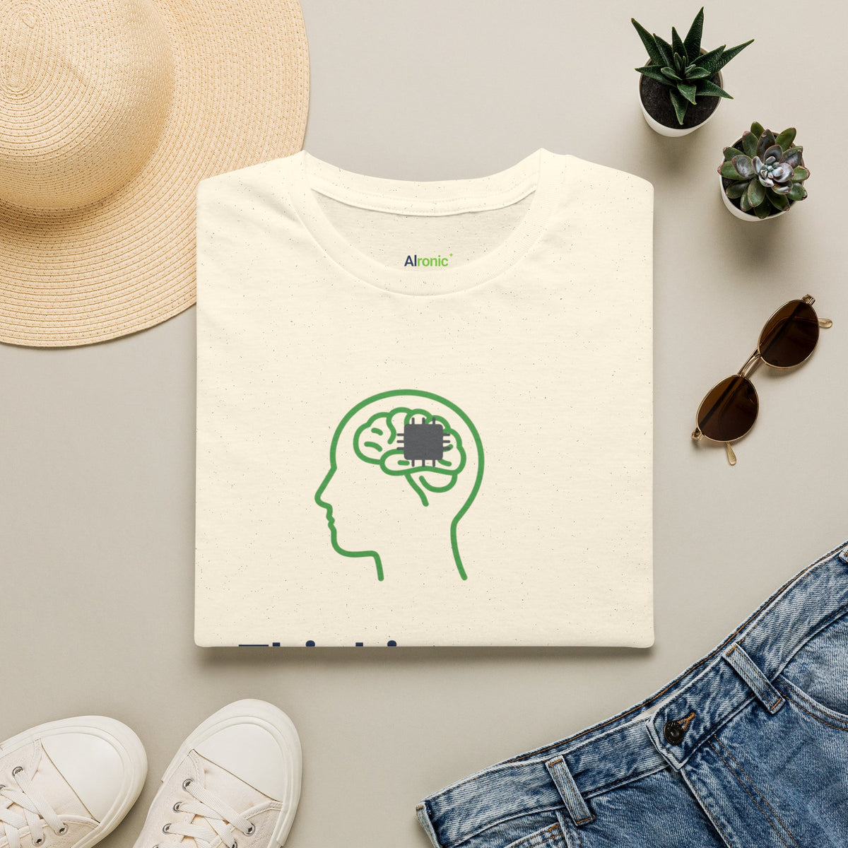 Natural T-Shirt featuring "Thinking Subscription" AI humor design by AIronic, gallery view 5