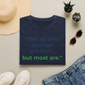 Navy T-Shirt featuring "Not All Who Prompt Are Lost" AI humor design by AIronic, gallery view 5