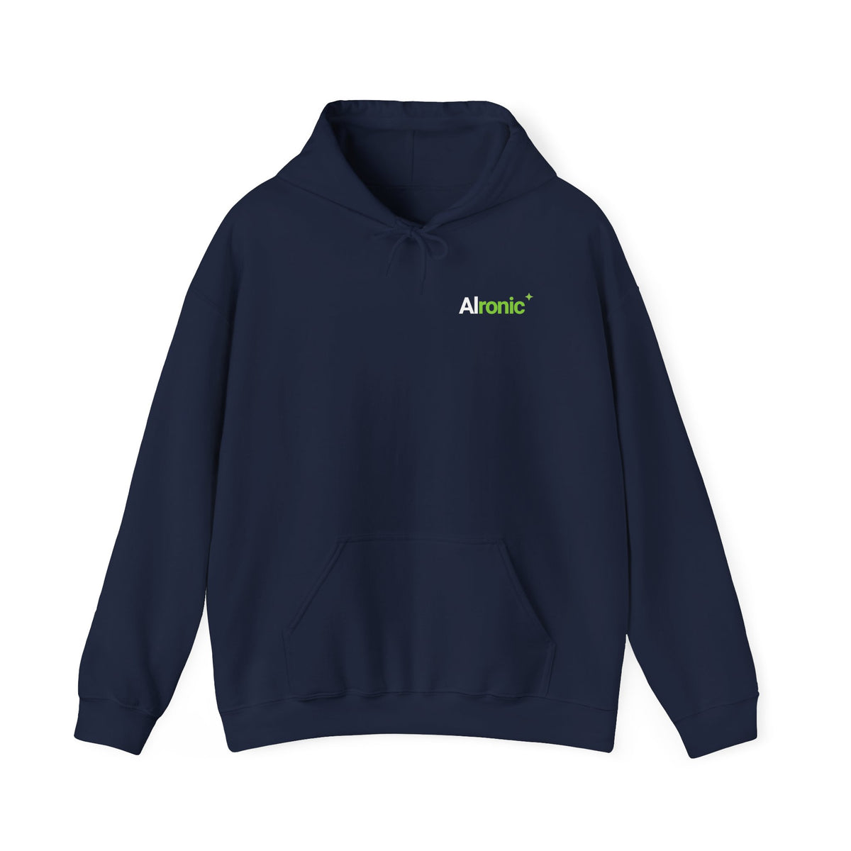 Navy Hoodie featuring "AIronic Logo" AI humor design by AIronic, gallery view 8