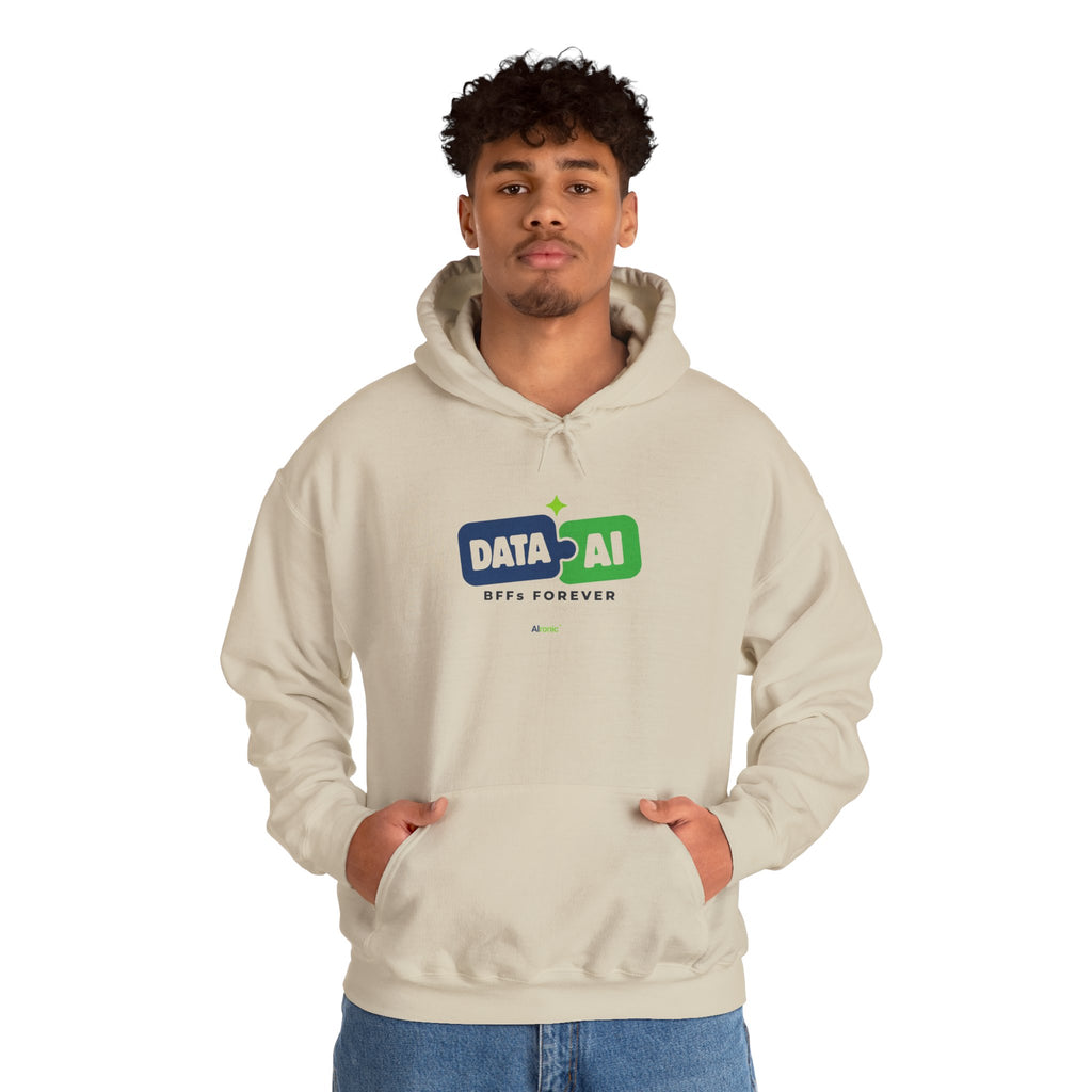 AIronic Hoodie featuring "Data + AI BFFs Forever" AI humor design, gallery view 21