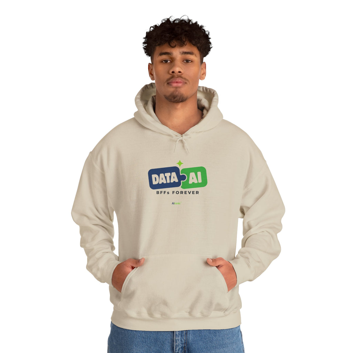 AIronic Hoodie featuring "Data + AI BFFs Forever" AI humor design, gallery view 21