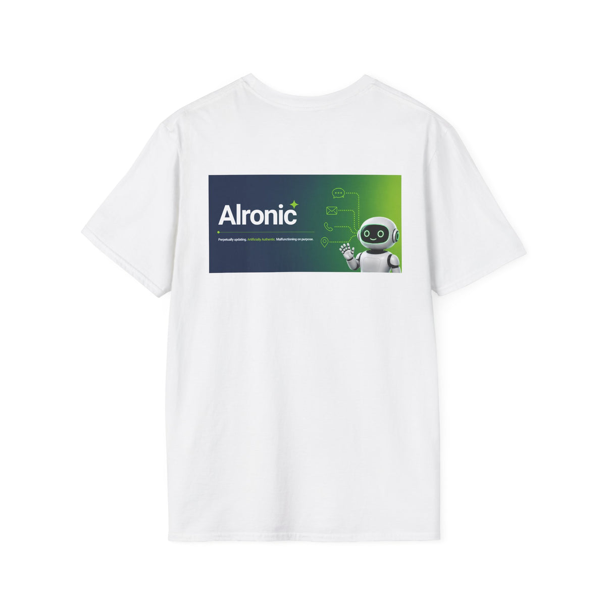 White T-Shirt featuring "AIronic Logo with AIron" AI humor design by AIronic, gallery view 1