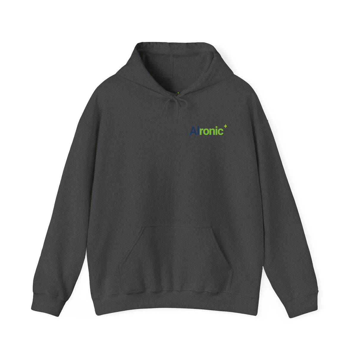 Dark Heather Hoodie featuring "AIronic Minimal Logo" AI humor design by AIronic, gallery view 6