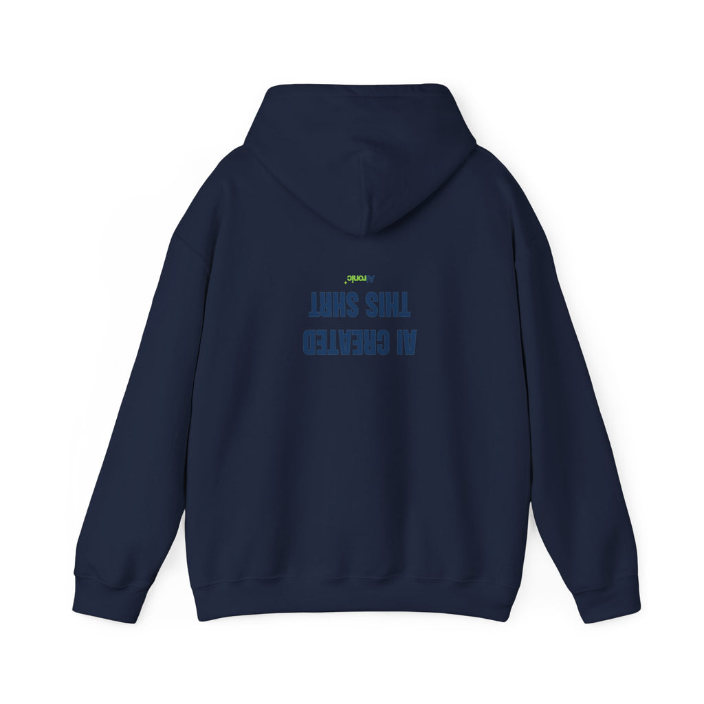 Sport Grey hoodie featuring minimal “AI created this shirt” AI humor design by AIronic, catalog view 4