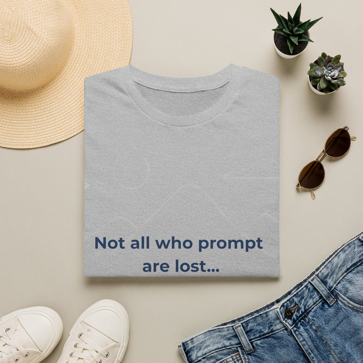 Sport Grey T-Shirt featuring "Not All Who Prompt Are Lost Scenic" AI humor design by AIronic, gallery view 4