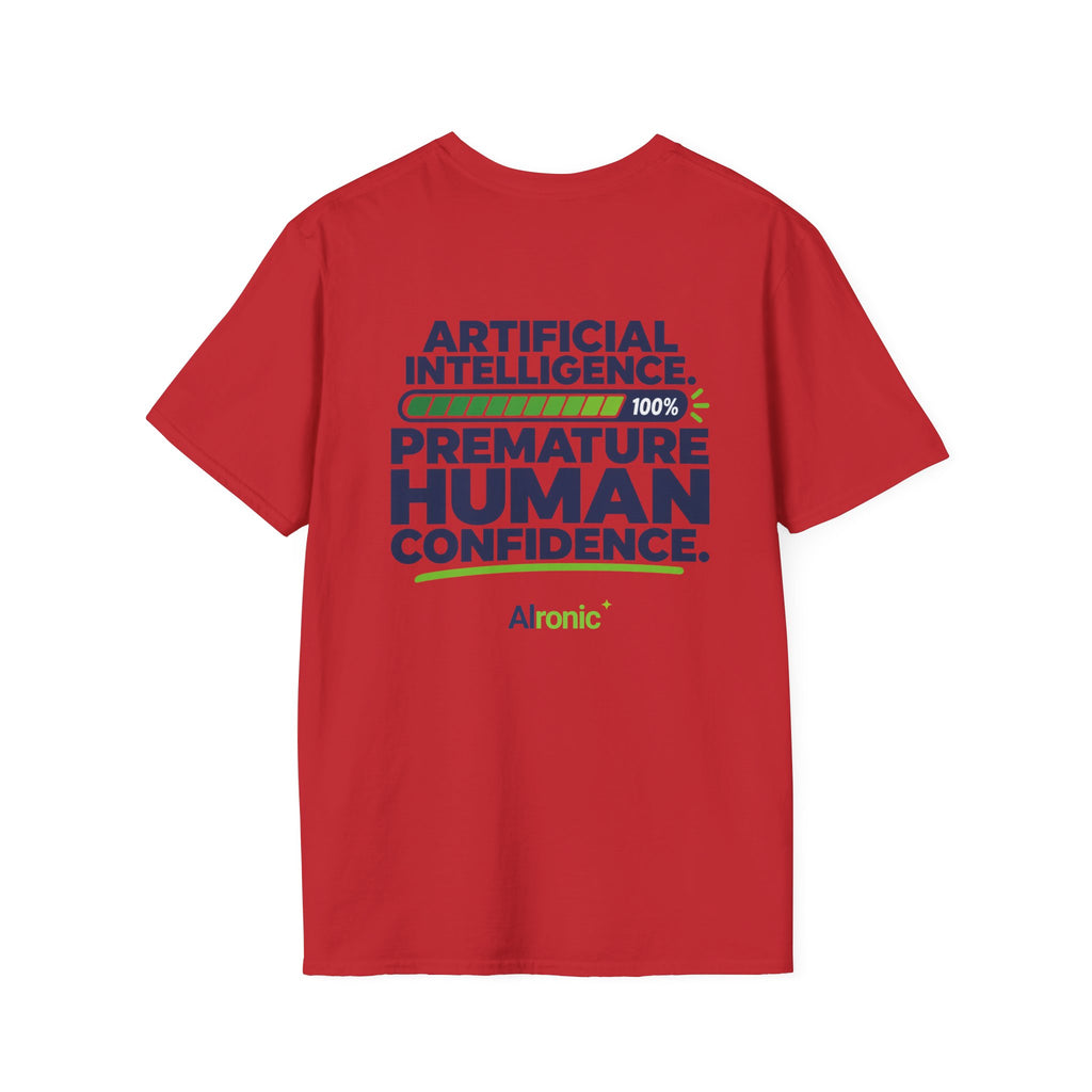 AIronic T-shirt featuring "Premature Human Confidence" AI humor design, gallery view 33
