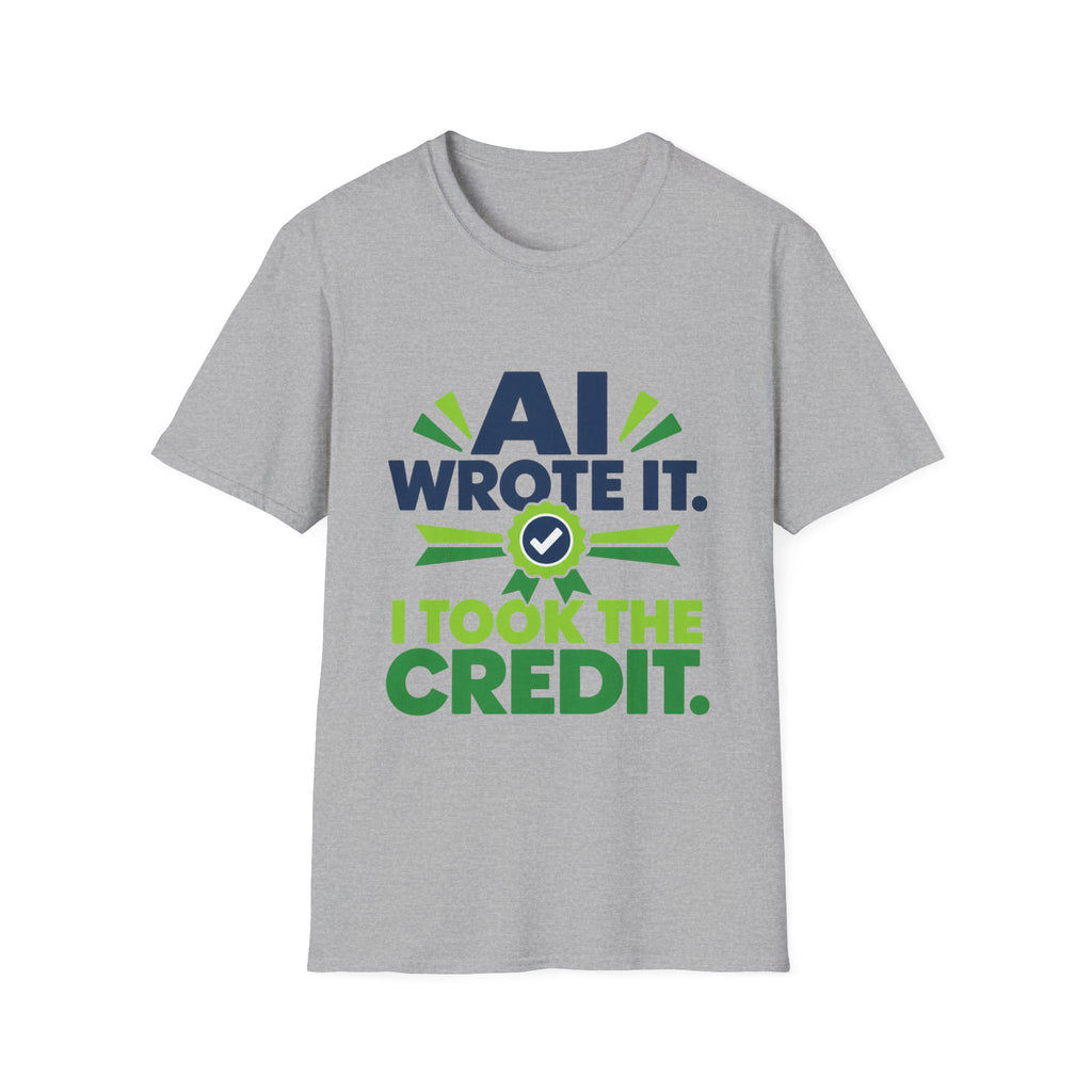 T-Shirt featuring "AI Wrote It. I Took the Credit." AI humor design by AIronic, gallery view 18