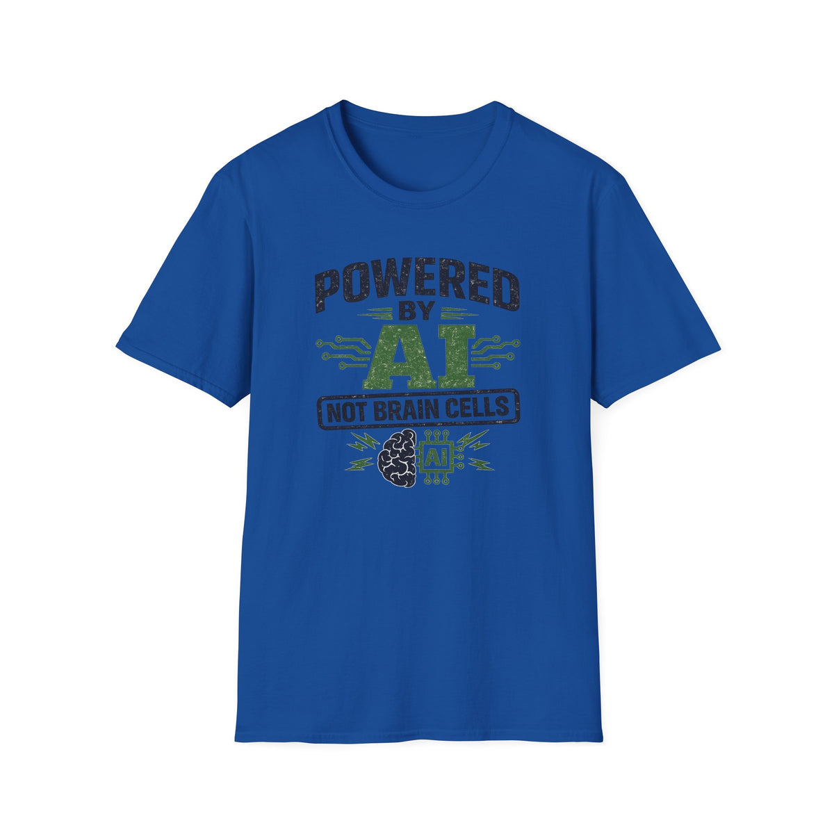 T-Shirt featuring "Powered by AI" AI humor design by AIronic, gallery view 35