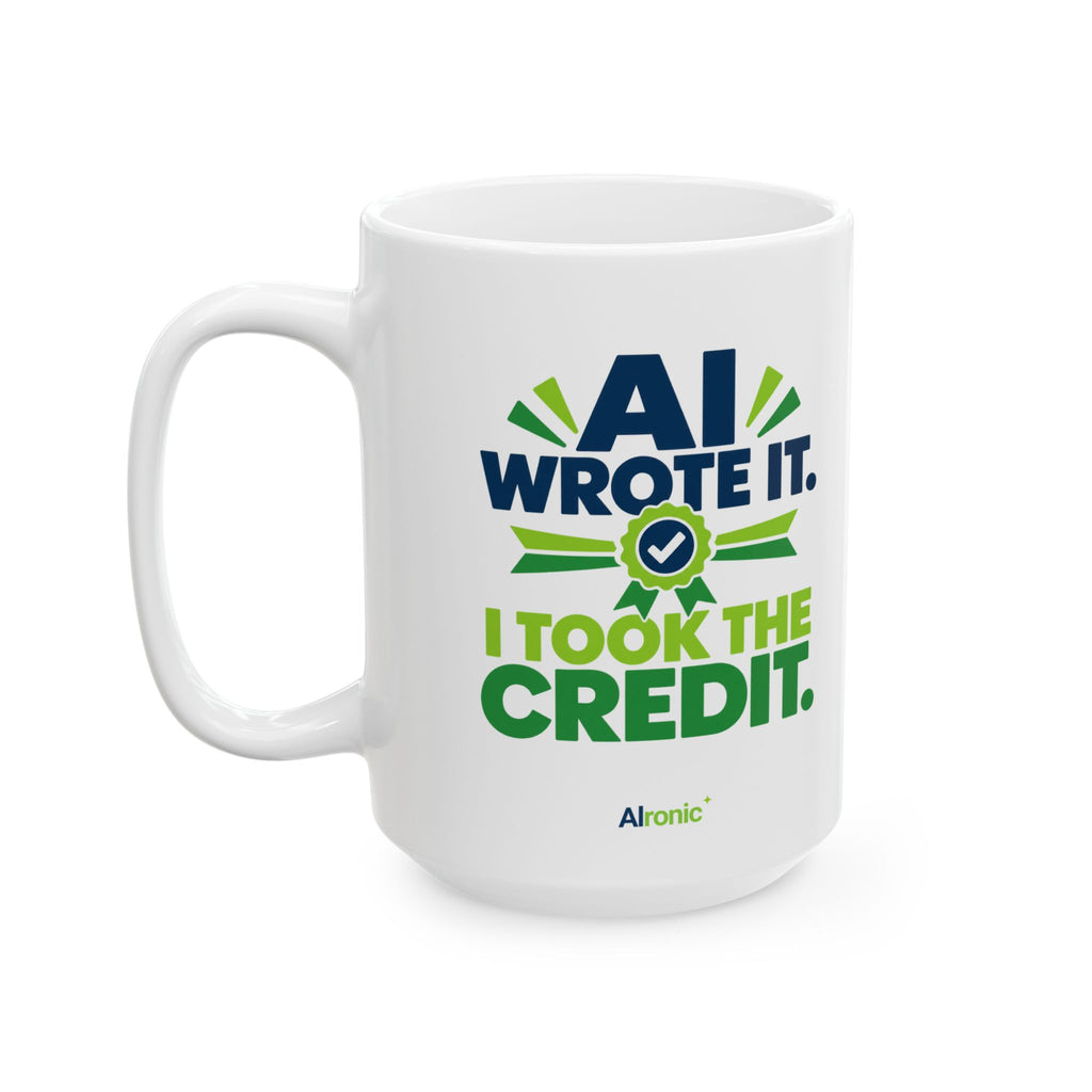 Mug featuring "AI Wrote It. I Took the Credit." AI humor design by AIronic, gallery view 7