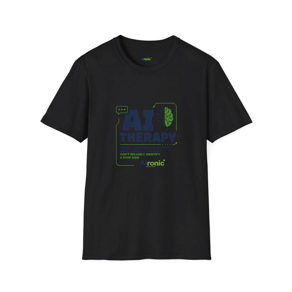 T-Shirt featuring "AI Therapy" AI humor design by AIronic, gallery view 17