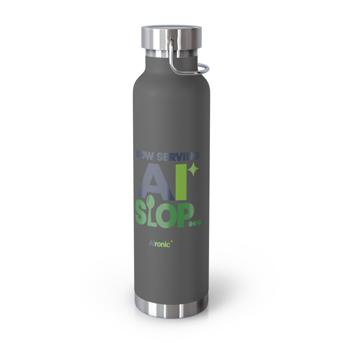 AIronic water bottle featuring "Now Serving AI Slop" AI humor design, gallery view 13