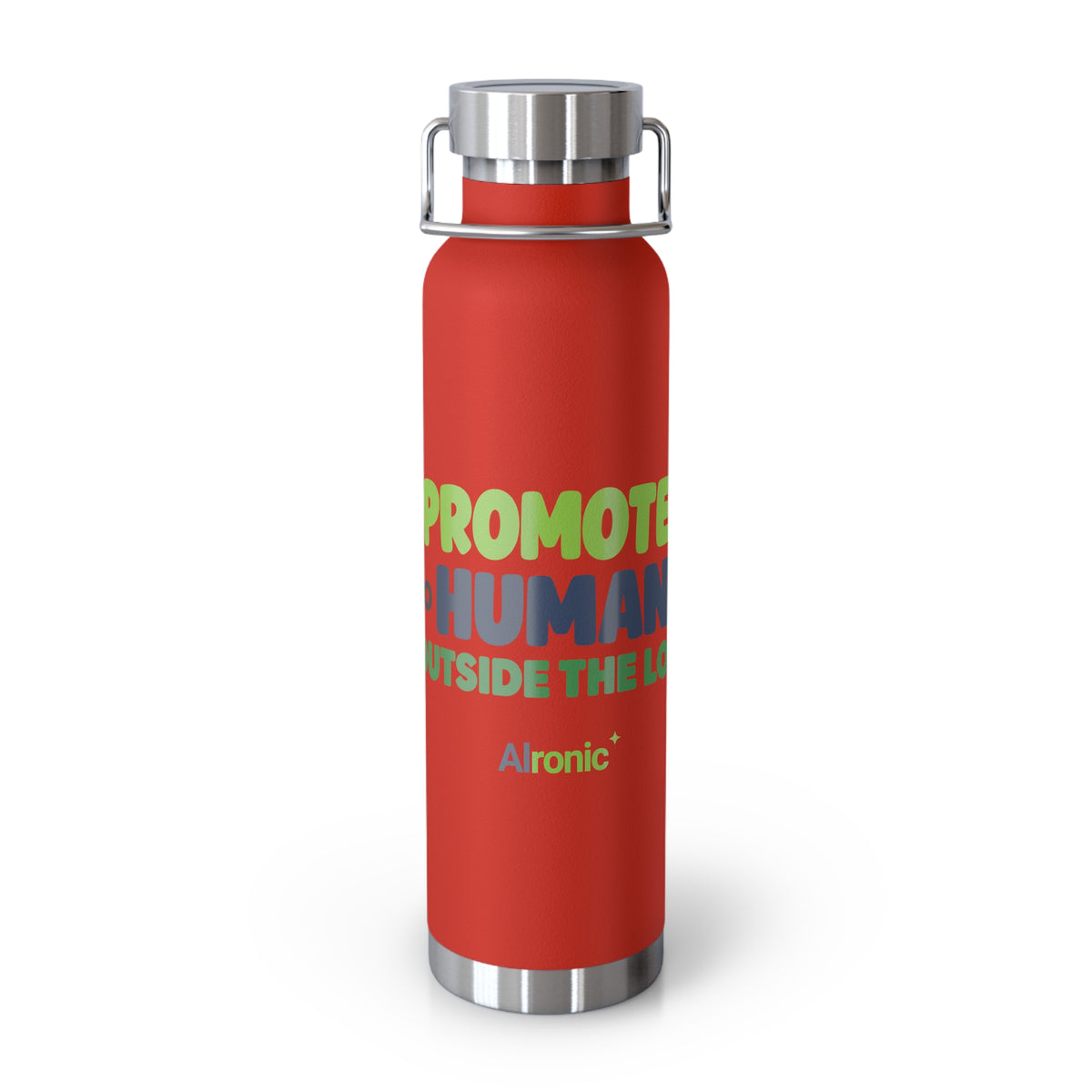 AIronic 22oz water bottle featuring “Promoted to Human Outside the Loop” AI humor design, gallery view 2