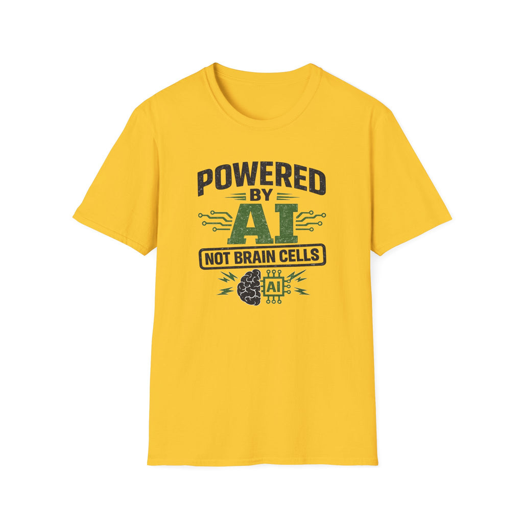 T-Shirt featuring "Powered by AI" AI humor design by AIronic, gallery view 32