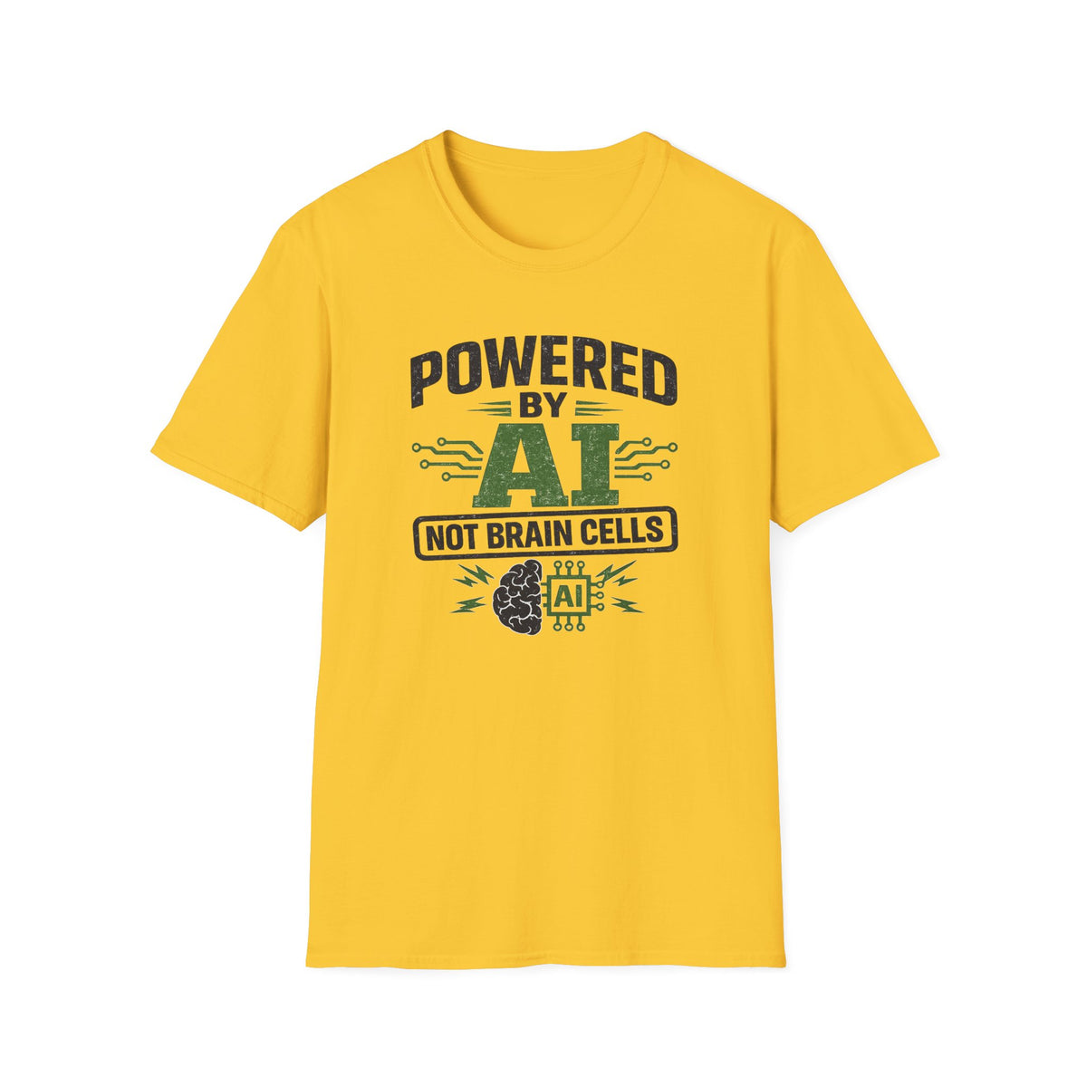 T-Shirt featuring "Powered by AI" AI humor design by AIronic, gallery view 32