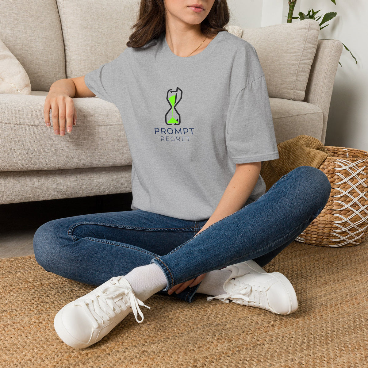 T-Shirt featuring "Prompt Regret Hourglass" AI humor design by AIronic, gallery view 19