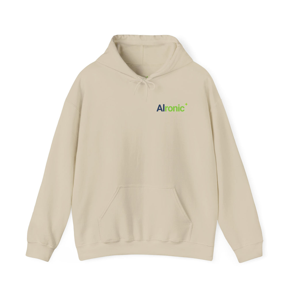 Sand Hoodie featuring "AIronic Minimal Logo" AI humor design by AIronic, gallery view 3