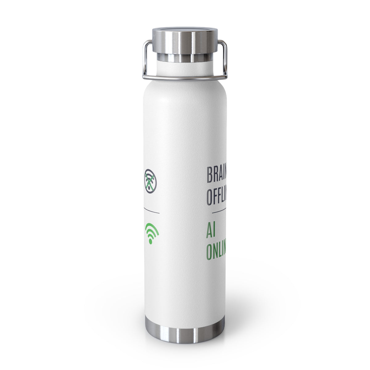 Water Bottle featuring "Brain Offline, AI Online" AI humor design by AIronic, gallery view 9